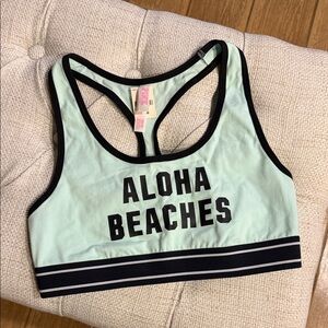 PINK Victoria’s Secret Mint Green Aloha Beaches Sports Bra Razor Back Pull Over